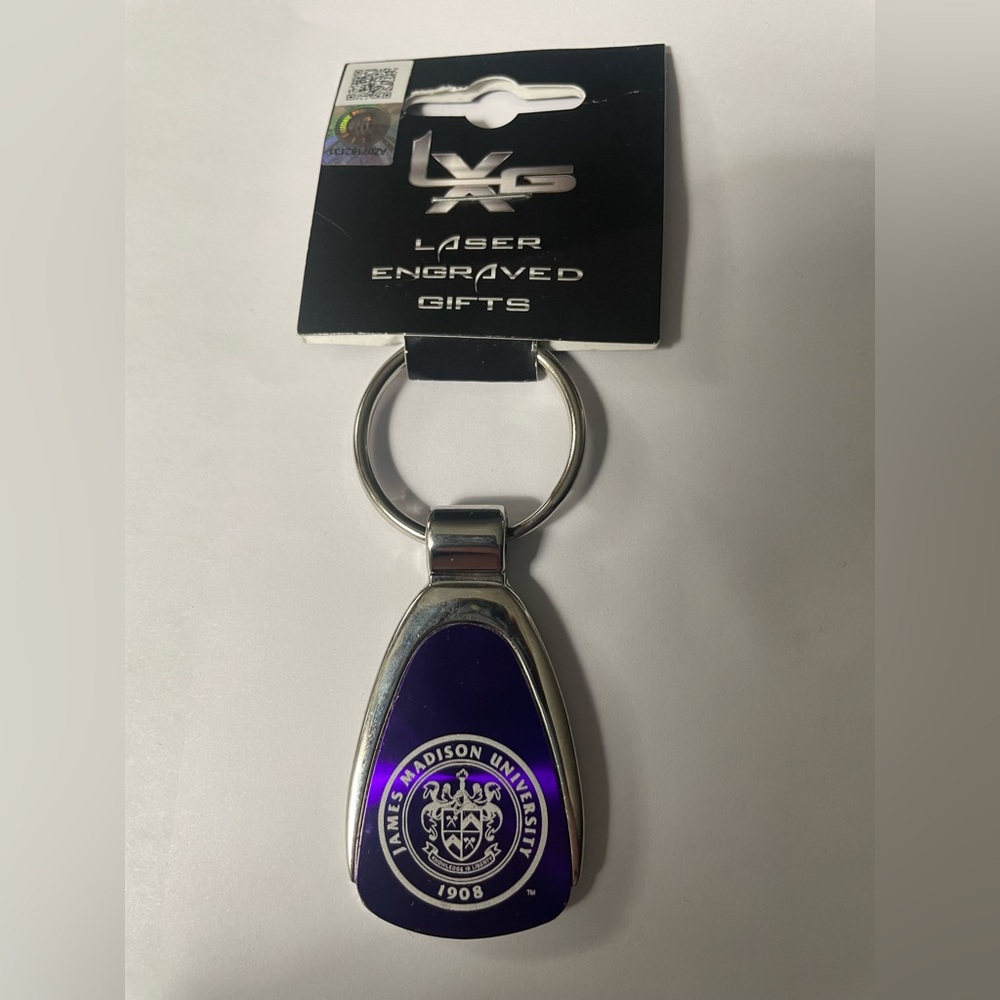 James Madison University 1908 Purple and Silver Laser Engraved Keychain